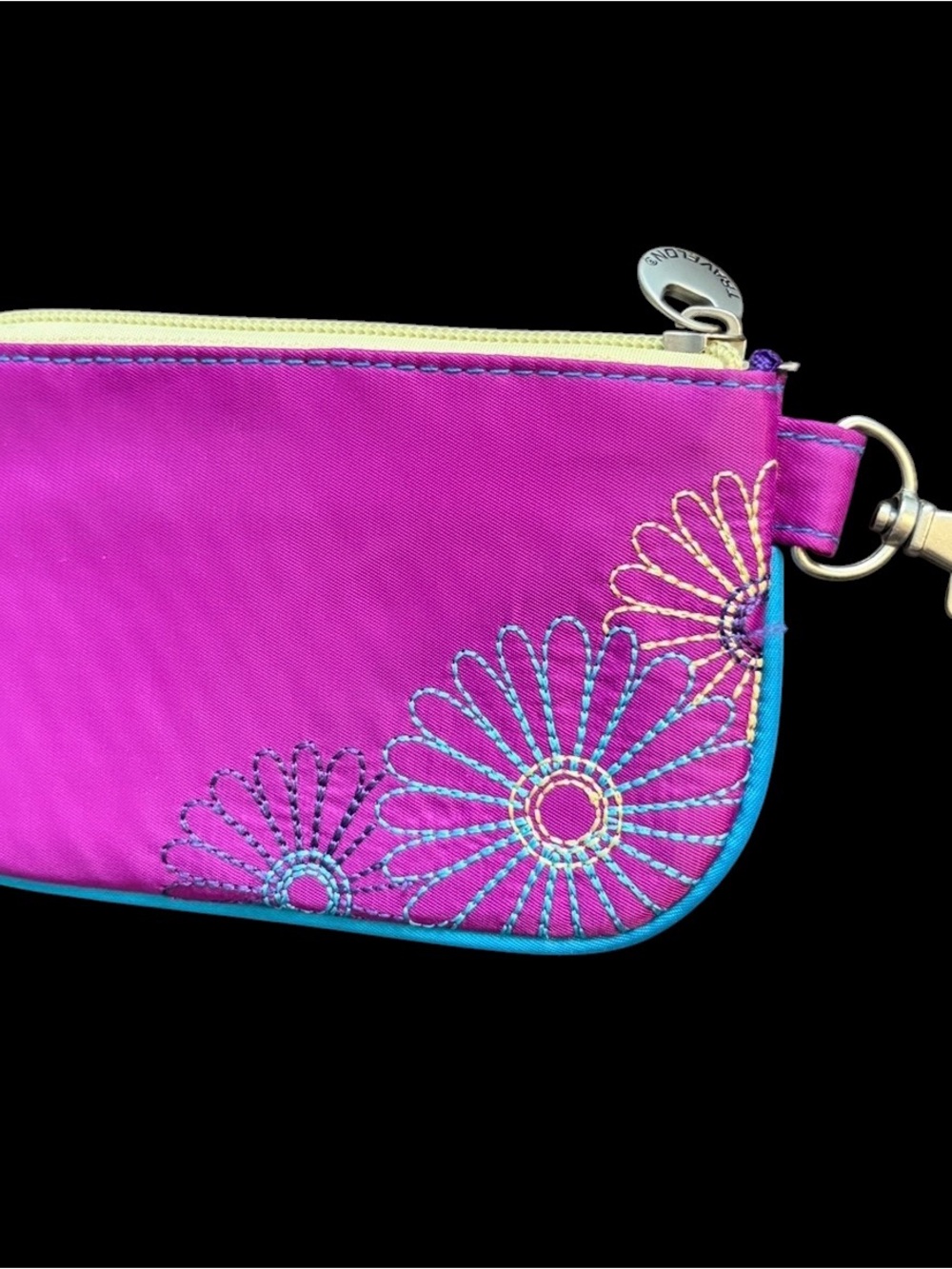 Travelon Magenta Floral Embroidered ID Clutch with Turquoise Trim